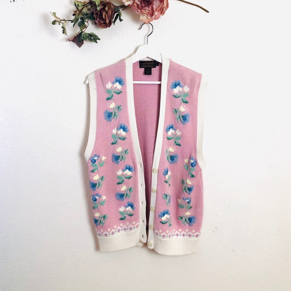 Vintage Eddie Bauer Link Floral Knit Waistcoat Lge